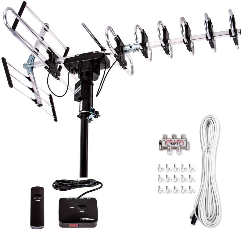 Five Star Outdoor Digital Amplified HDTV Antenna - up to 200 Mile Long Range, Directional 360 Degree Rotation by Remote Control, HD 4K 1080P FM,Support 5 TVs Plus Installation Kit - Image 1